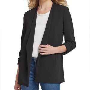 DKNY BLAZER size XL 🖤Scuba Crepe 3/4 Ruched Sleeve Open Front Jacket 🖤